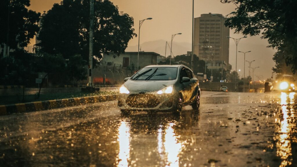 car driving in rain